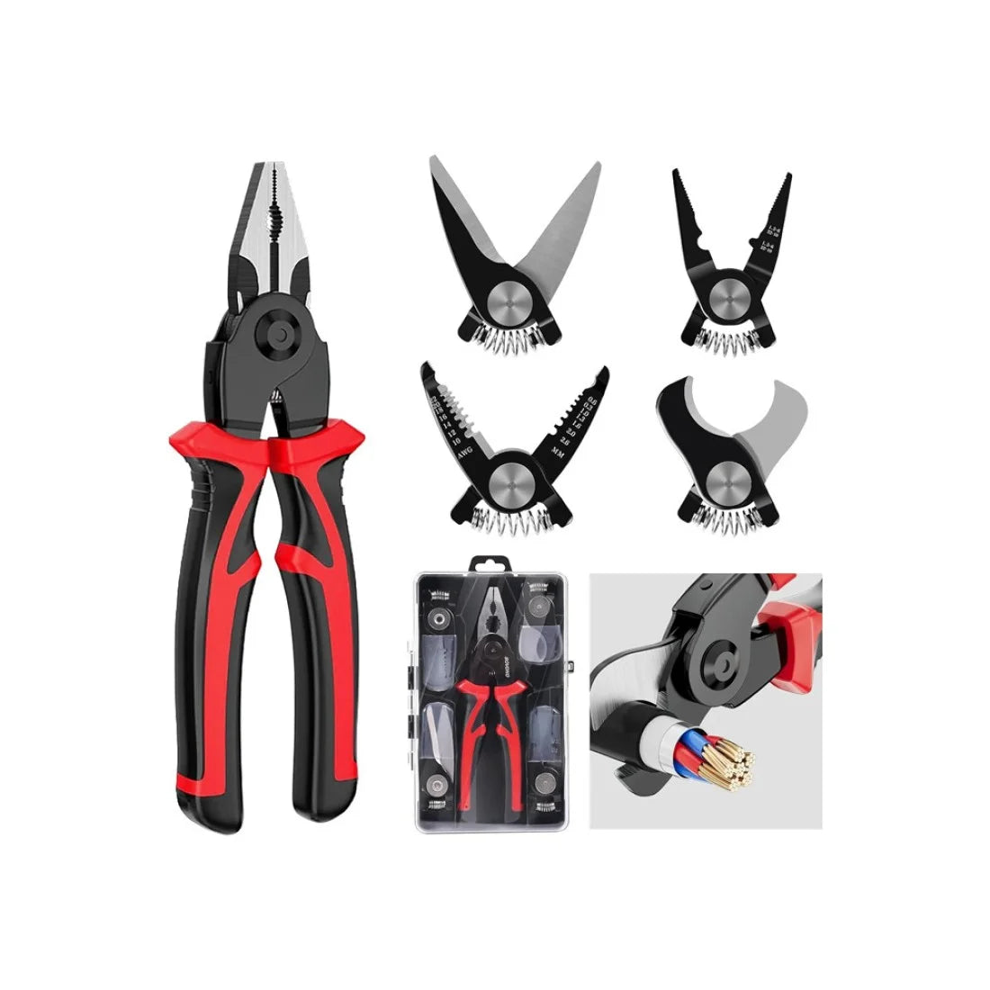 Multifunctional 5 In 1 Pliers Replaceable Head Wire Stripper Diagonal