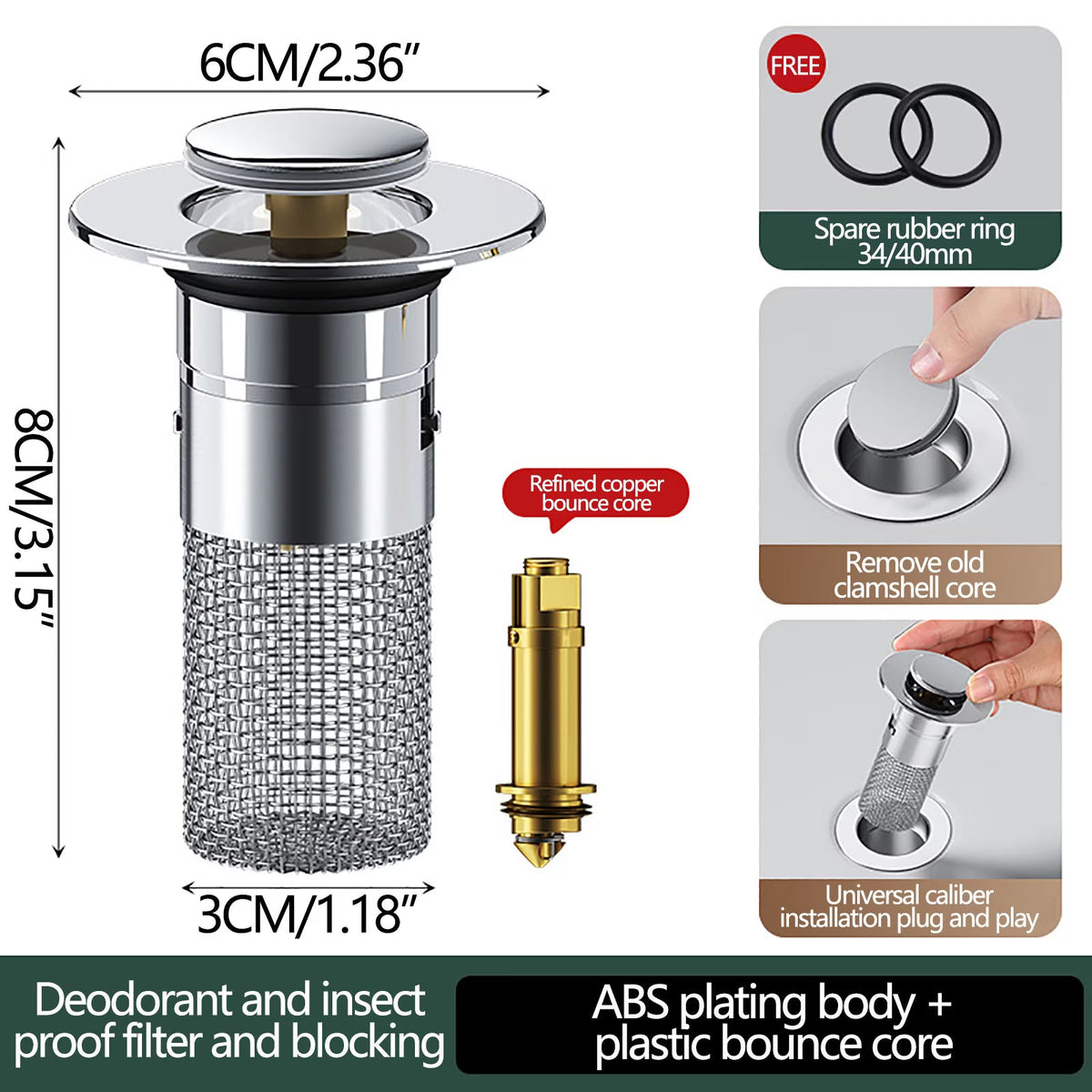 Premium Sink Water Drain Filter with Push Button