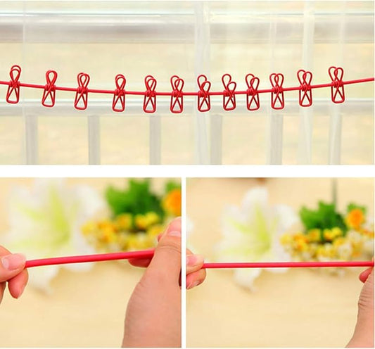 clothes drying rope 12 clips with 2 hooks