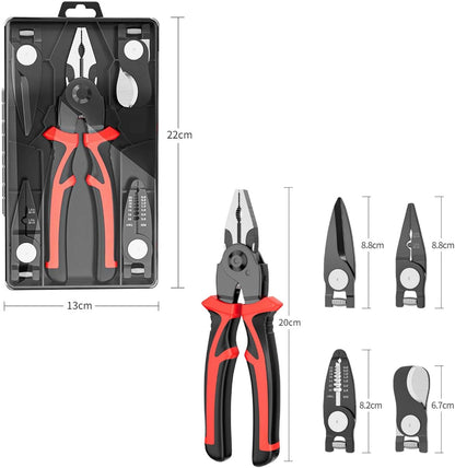 Multifunctional 5 In 1 Pliers Replaceable Head Wire Stripper Diagonal