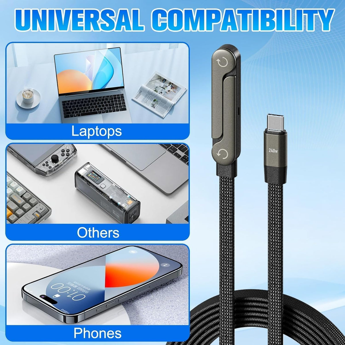 2-in-1 Invisible Holder Charger Cable – 240W Fast Charging