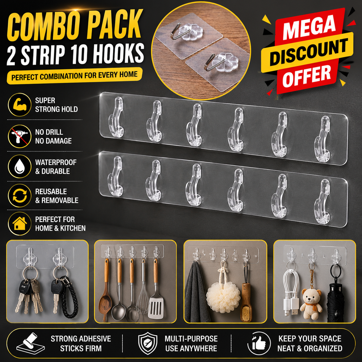 Adhesive Wall Strip Hooks and Pieces Hooks