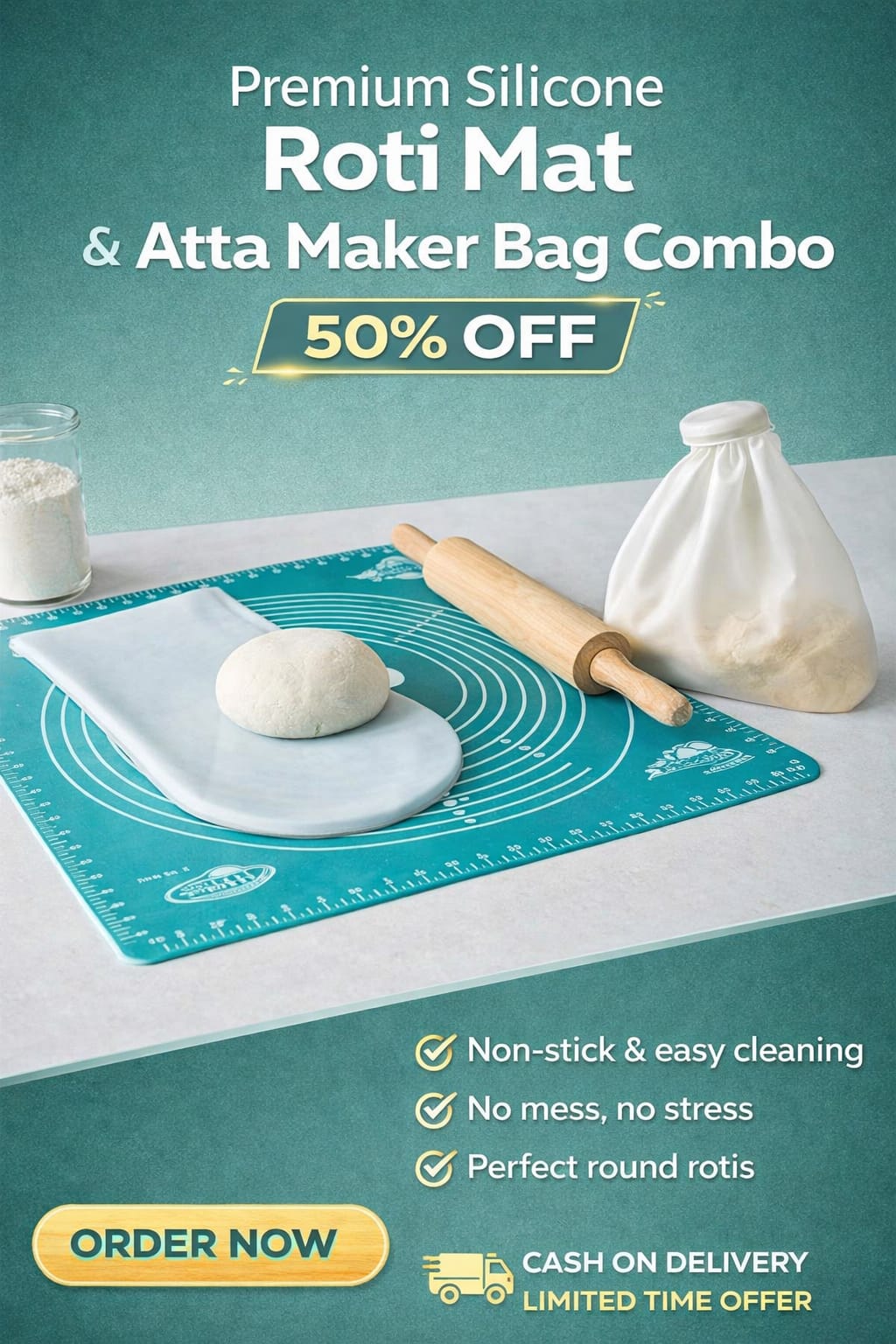 Premium Silicone Roti Mat & Atta Maker Bag Combo