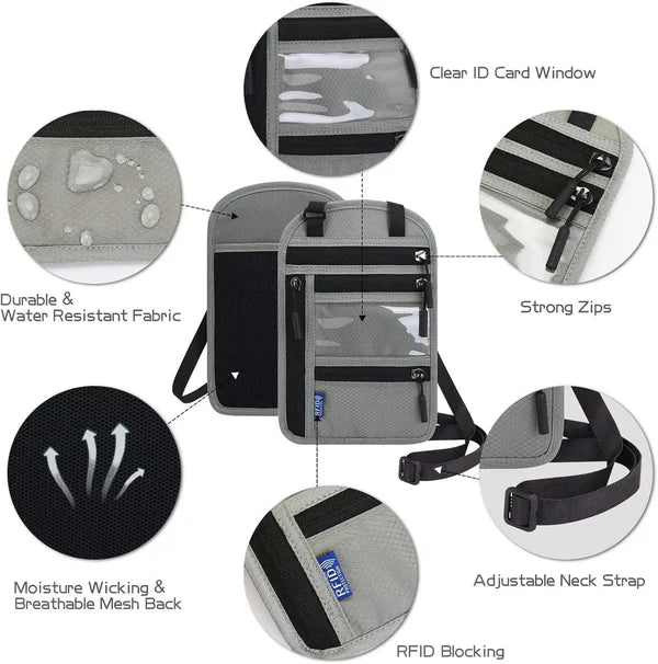 Unisex RFID Blocking Travel Neck Pouch