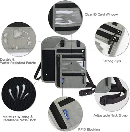 Unisex RFID Blocking Travel Neck Pouch