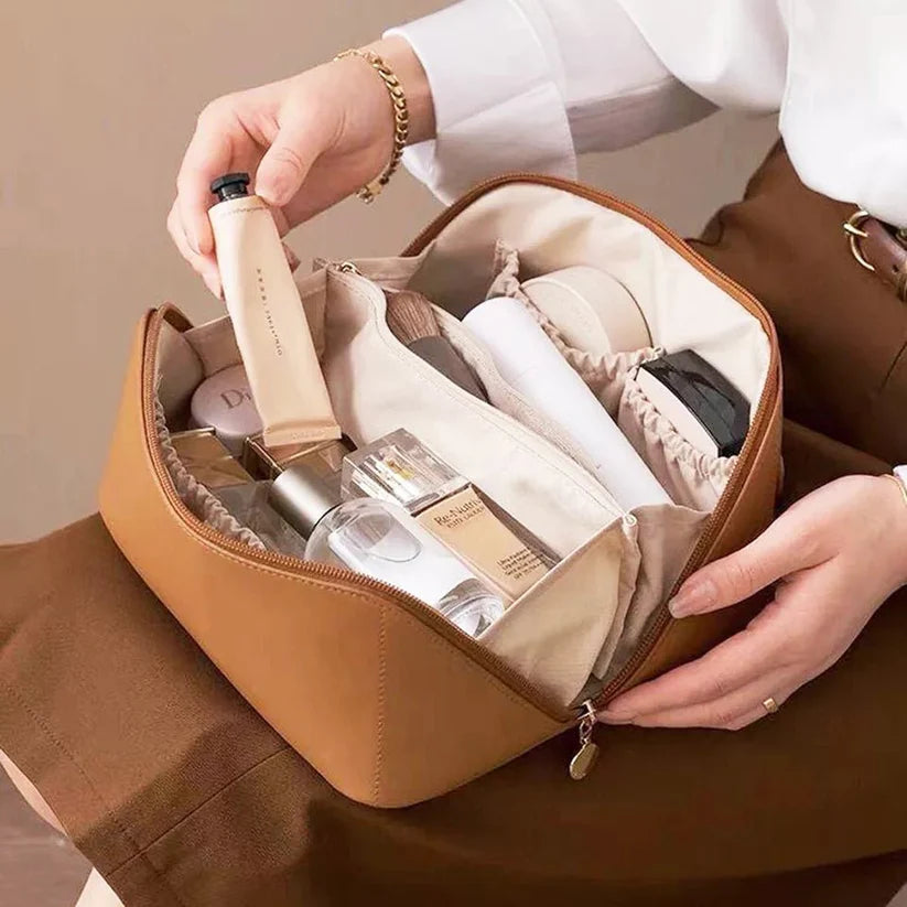 Large Capacity Leather Travel Cosmetic Bag